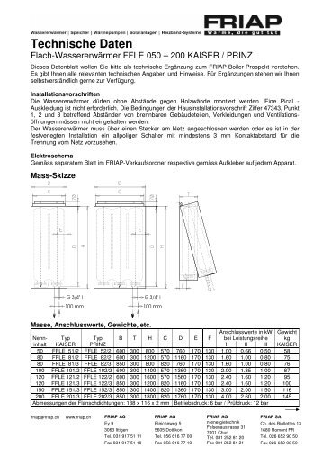 Technische Daten - Friap AG