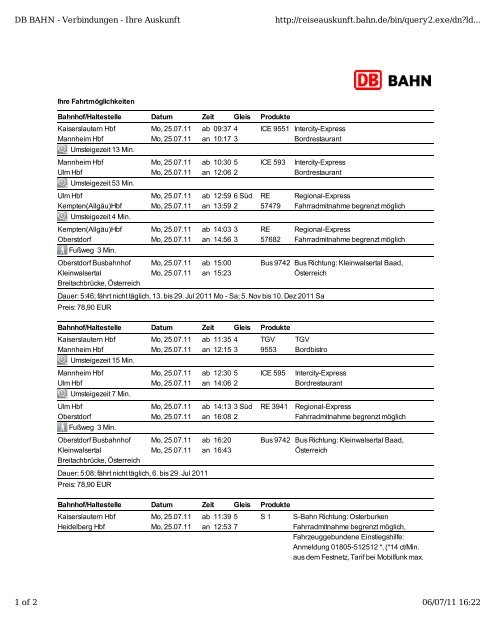 DB BAHN - Verbindungen - Ihre Auskunft http://reiseauskunft.bahn ...