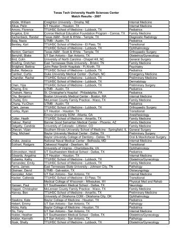 Match List 2007 - Texas Tech University Health Sciences Center