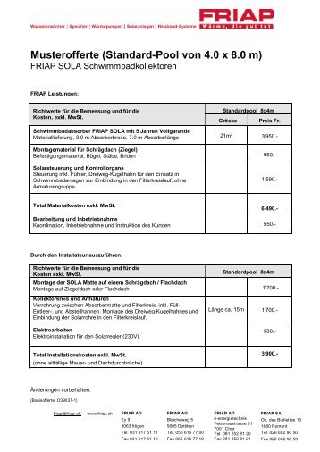 Musterofferte (Standard-Pool von 4.0 x 8.0 m) - Friap AG
