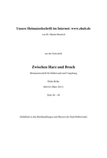 Unsere Heimatzeitschrift im Internet - Zwischen Harz und Bruch