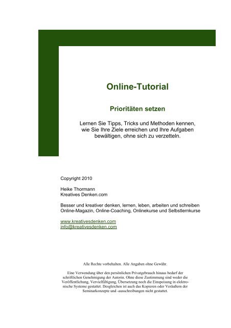 Online-Tutorial Prioritäten setzen - Kreativesdenken.com