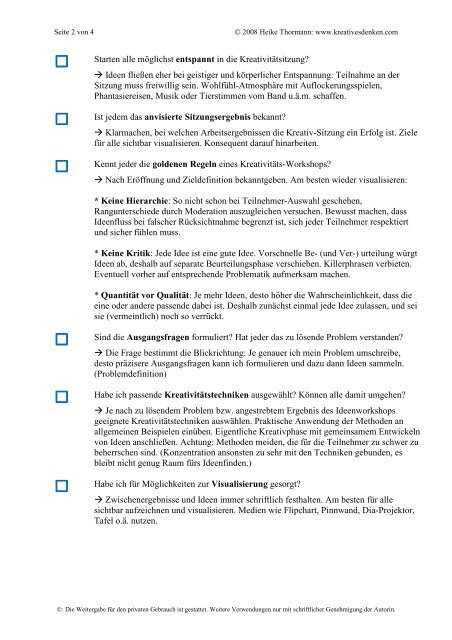 Checkliste Kreativ-Workshop - Kreativesdenken.com