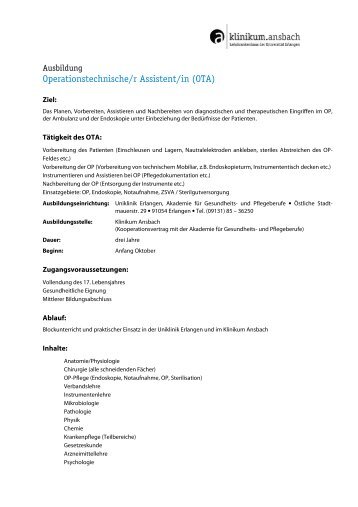 Operationstechnische/r Assistent/in (OTA) - Klinikum Ansbach