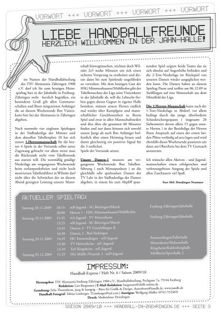 TsV al. zähringen handball – saisOn 2009/2010 - TSV Alemannia ...