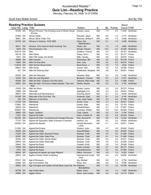 Middle Grades-Reading Practice Quizzes - Southeast Middle School