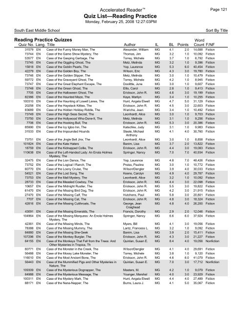 Middle Grades-Reading Practice Quizzes - Southeast Middle School