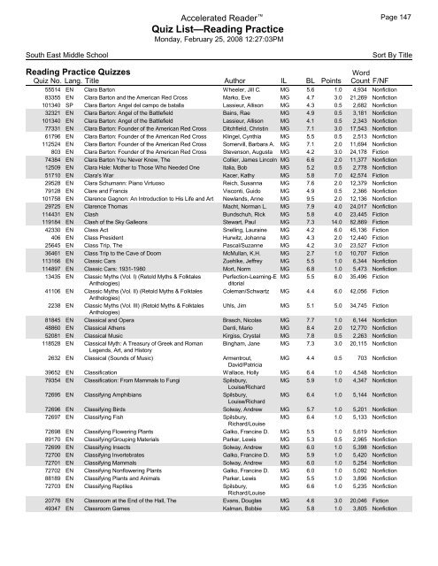 Middle Grades-Reading Practice Quizzes - Southeast Middle School