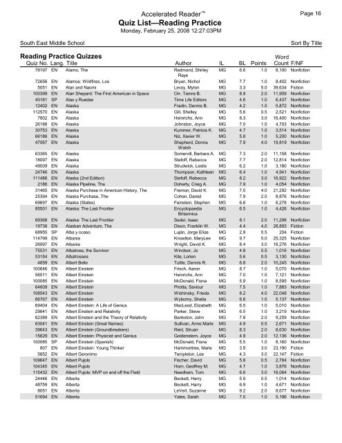 Middle Grades-Reading Practice Quizzes - Southeast Middle School