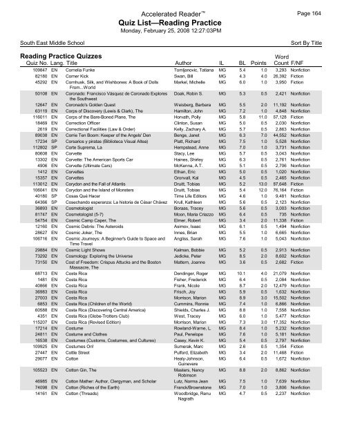 Middle Grades-Reading Practice Quizzes - Southeast Middle School