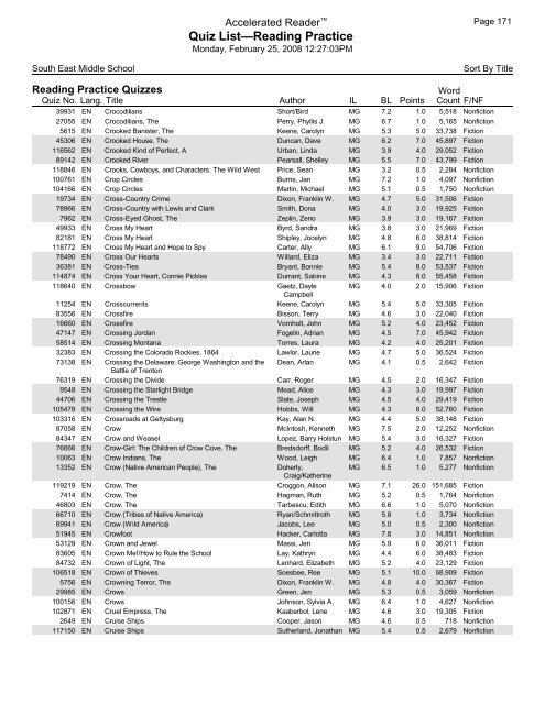 Middle Grades-Reading Practice Quizzes - Southeast Middle School