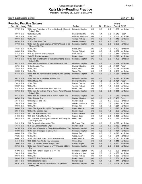 Middle Grades-Reading Practice Quizzes - Southeast Middle School