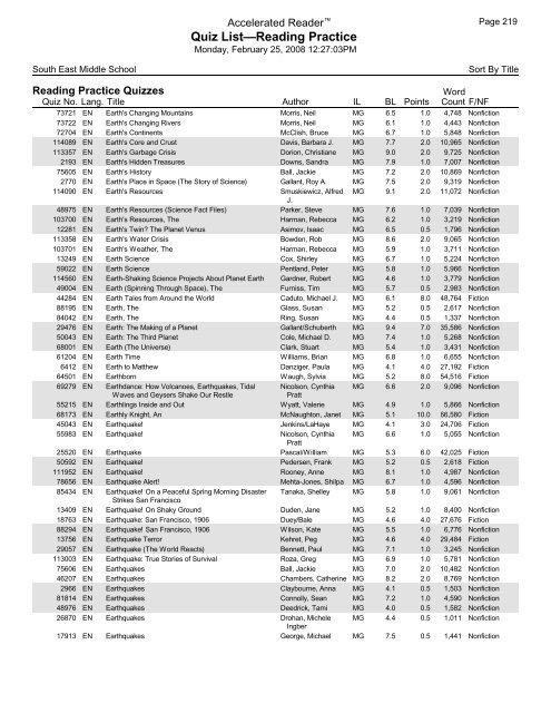 Middle Grades-Reading Practice Quizzes - Southeast Middle School