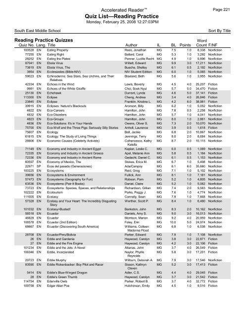 Middle Grades-Reading Practice Quizzes - Southeast Middle School