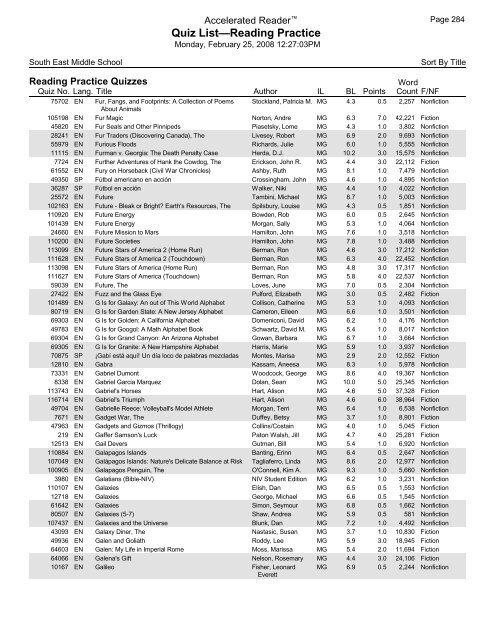 Middle Grades-Reading Practice Quizzes - Southeast Middle School