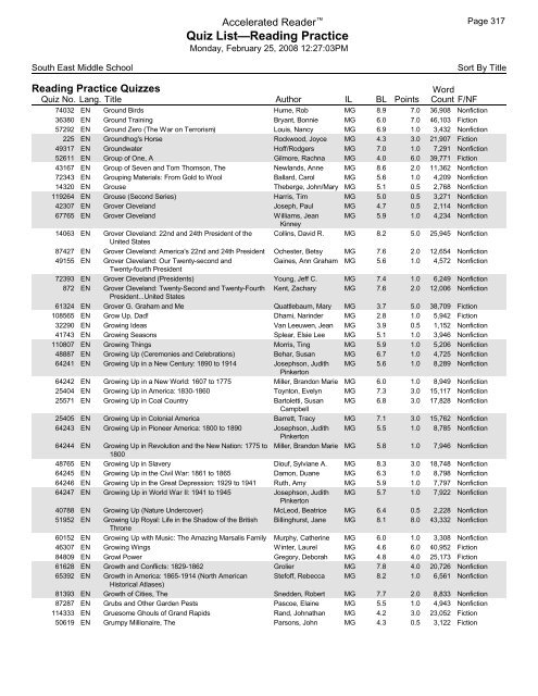 Middle Grades-Reading Practice Quizzes - Southeast Middle School