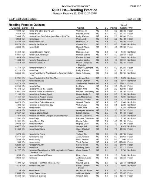 Middle Grades-Reading Practice Quizzes - Southeast Middle School