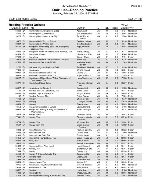 Middle Grades-Reading Practice Quizzes - Southeast Middle School