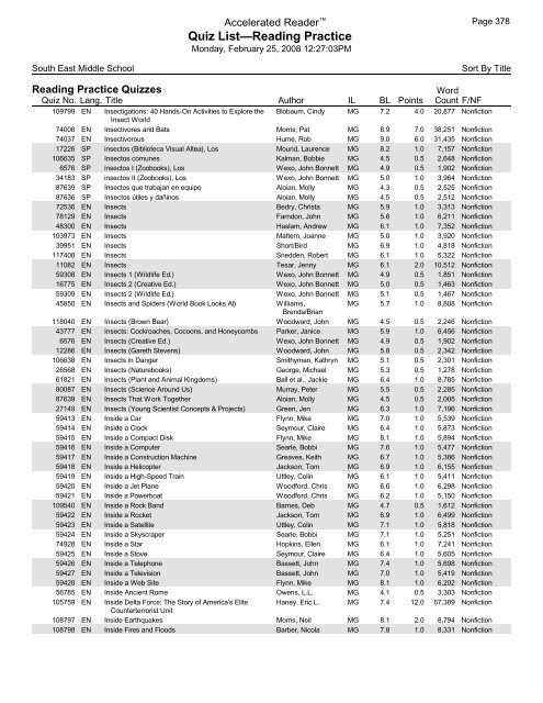 Middle Grades-Reading Practice Quizzes - Southeast Middle School