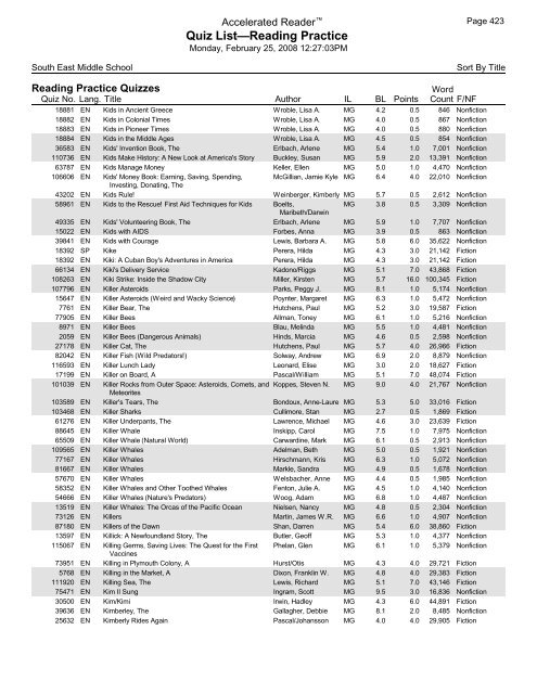 Middle Grades-Reading Practice Quizzes - Southeast Middle School