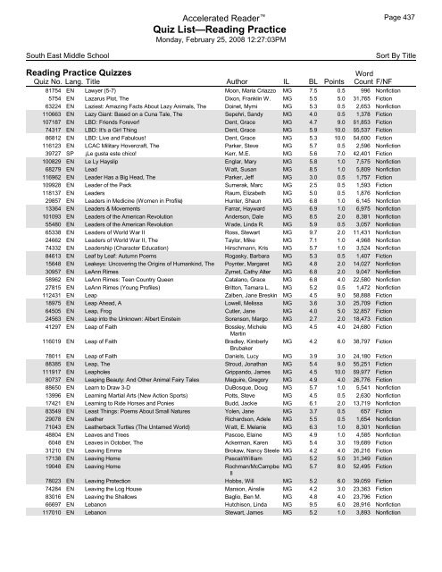 Middle Grades-Reading Practice Quizzes - Southeast Middle School