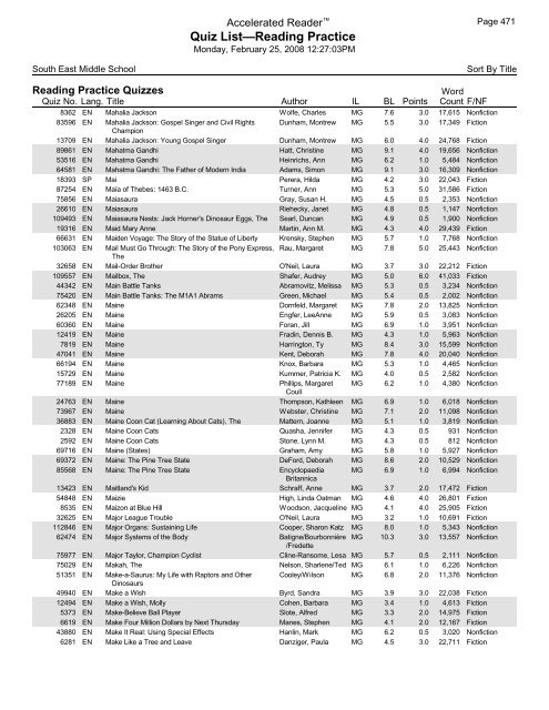 Middle Grades-Reading Practice Quizzes - Southeast Middle School