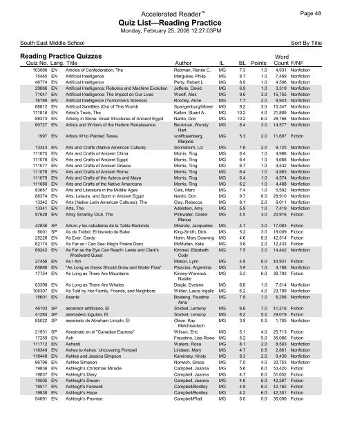 Middle Grades-Reading Practice Quizzes - Southeast Middle School