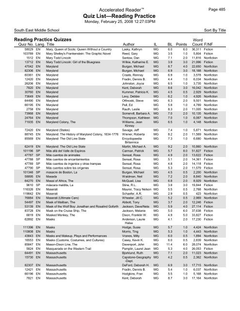 Middle Grades-Reading Practice Quizzes - Southeast Middle School