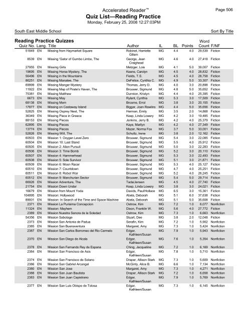 Middle Grades-Reading Practice Quizzes - Southeast Middle School