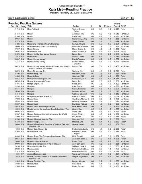 Middle Grades-Reading Practice Quizzes - Southeast Middle School