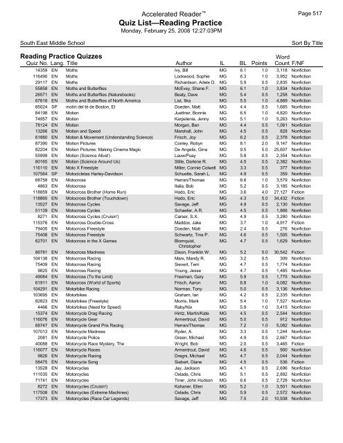 Middle Grades-Reading Practice Quizzes - Southeast Middle School