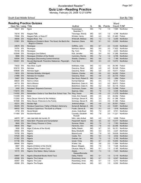 Middle Grades-Reading Practice Quizzes - Southeast Middle School