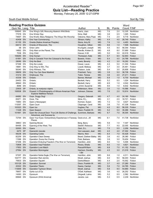 Middle Grades-Reading Practice Quizzes - Southeast Middle School