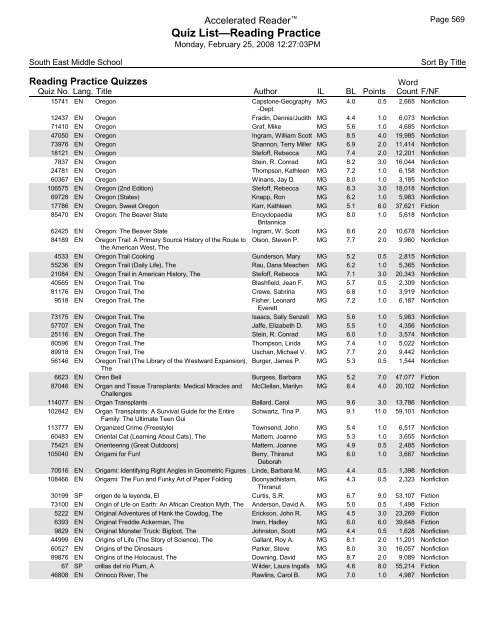 Middle Grades-Reading Practice Quizzes - Southeast Middle School