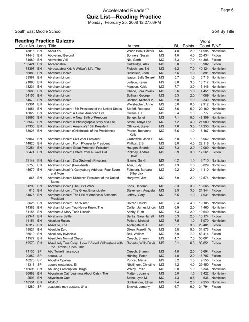 Middle Grades-Reading Practice Quizzes - Southeast Middle School