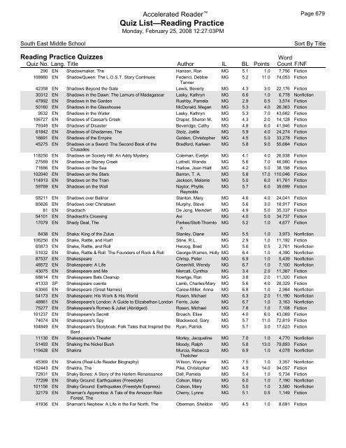 Middle Grades-Reading Practice Quizzes - Southeast Middle School