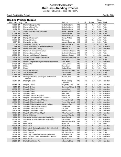 Middle Grades-Reading Practice Quizzes - Southeast Middle School