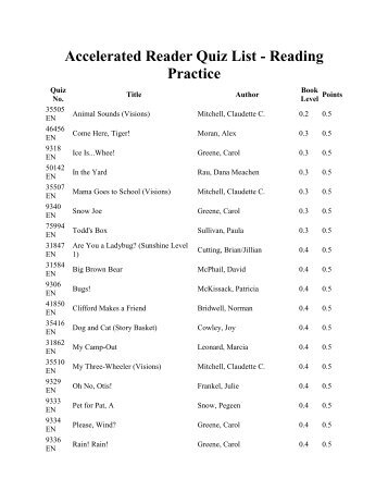 Accelerated Reader Quiz List - Reading Practice - Baby's First Year