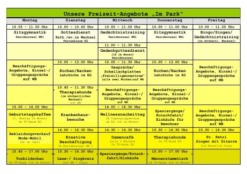 der Seniorenresidenzen „im Park“ und „am Kaiserberg