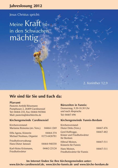 W eihnachten und Jahreswechsel - Ev. Kirchengemeinden ...