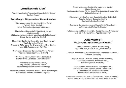 „Musikschule Live“ „Gitarrisimo“ Gitarrenklasse Peter Hackel