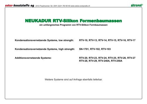 RTV-Silikon Uebersicht Altropol - Suter Swiss-Composite Group