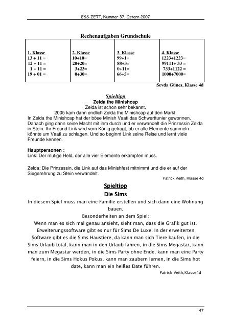 Schulzeitung der Schloss-Schule Gräfenhausen Nr. 37