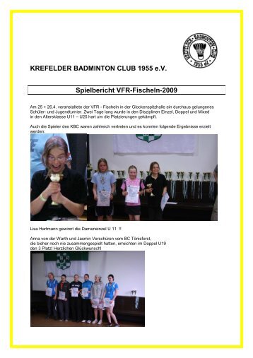 Spielbericht VFR-Fischeln-2009 - Krefelder Badminton Club 1955 eV