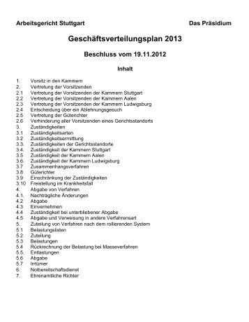 Geschäftsverteilungsplan 2013 - Landesarbeitsgericht Baden ...