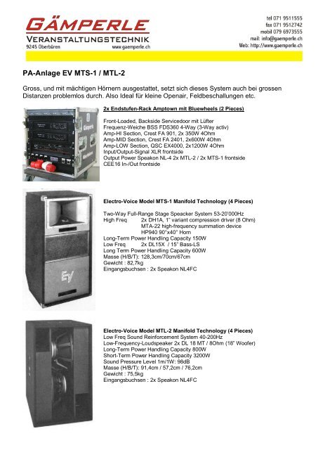 Pa-Anlage EV MTS-1 / MTL-2