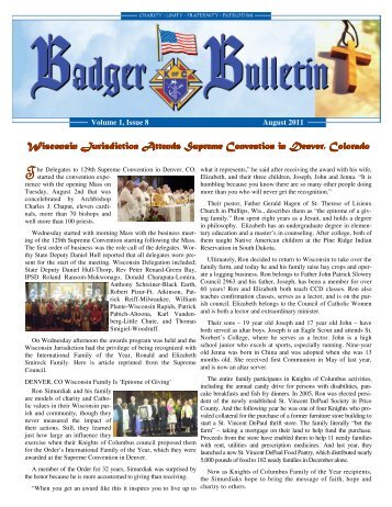 Badger Bulletin 2011-8 August - Knights of Columbus of Wisconsin