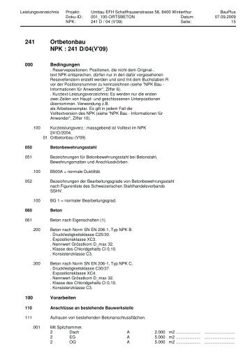 Ortbetonbau NPK : 241 D/04(V'09) 241 - GA Ingenieure Gmbh