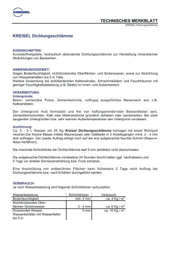 TECHNISCHES MERKBLATT KREISEL Dichtungsschlämme