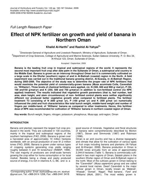 Effect of NPK fertilizer on growth and yield - Academic Journals